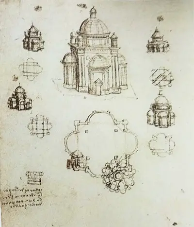 Études pour un bâtiment sur un plan centralisé I de Léonard de Vinci